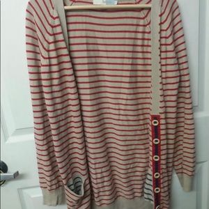 Boden 8 Cotton Angora Striped Cream Red Cardigan
